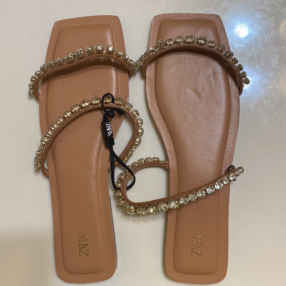 Zara Flat Rhinestone Sandals - Picture 6 of 9